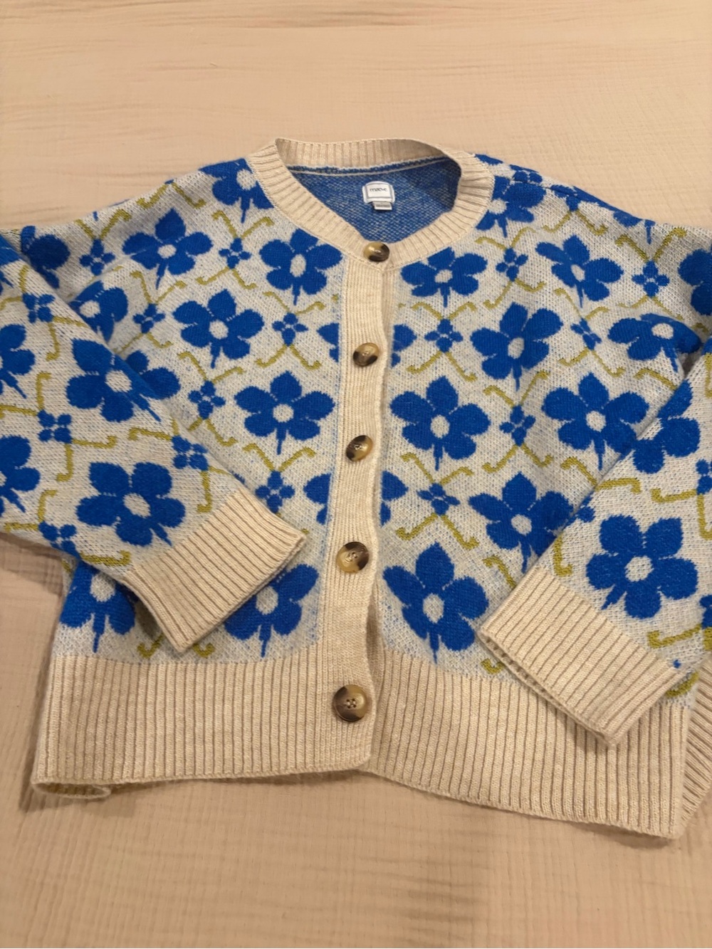 Anthropologie Maeve Blue floral pop intarsia Cardigan, women’s L - Picture 2 of 7